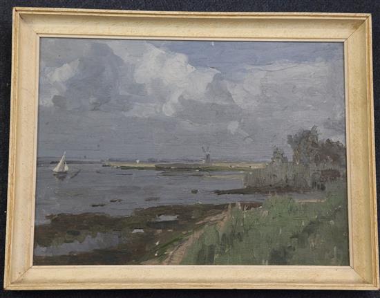 § Campbell Archibald Mellon (1878-1955) Coastal landscape with windmill 8.5 x 11.5in.